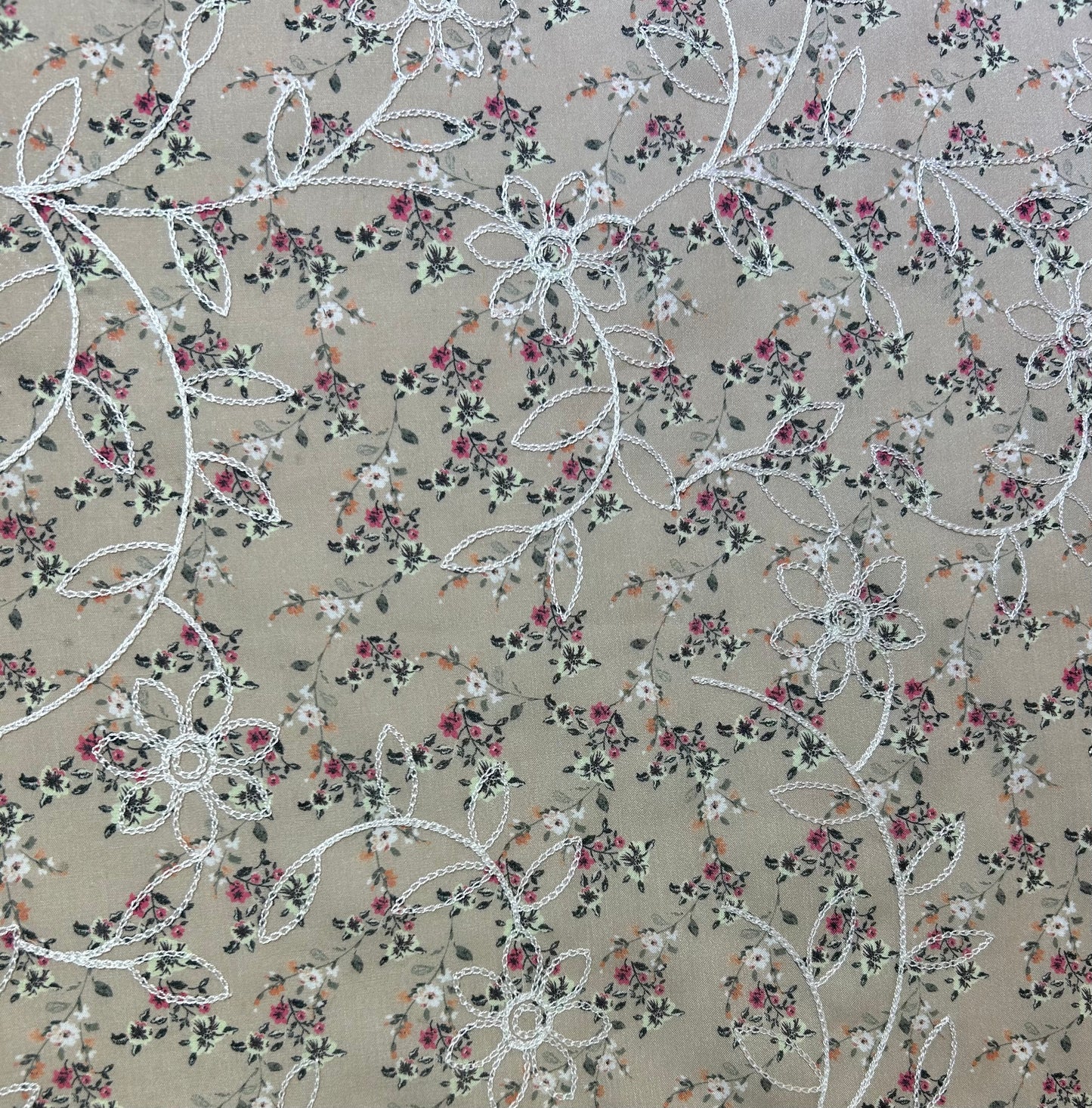 Floral Embroidered-Light Brown